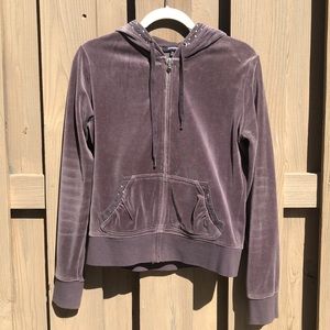 Grey Velour and Rhinestone Hoodie